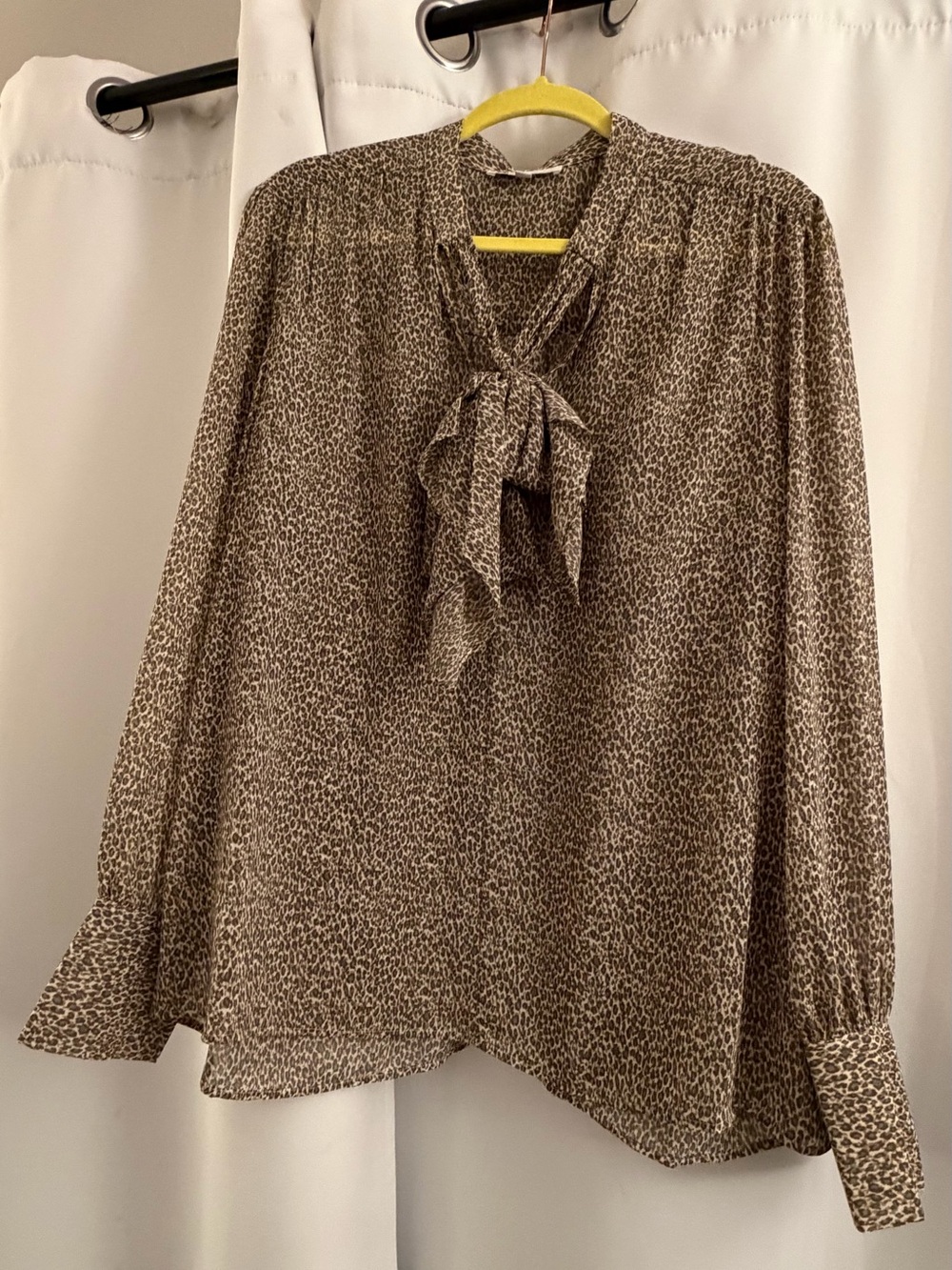 DR2 Brown and Cream Leopard Tie-Neck Blouse